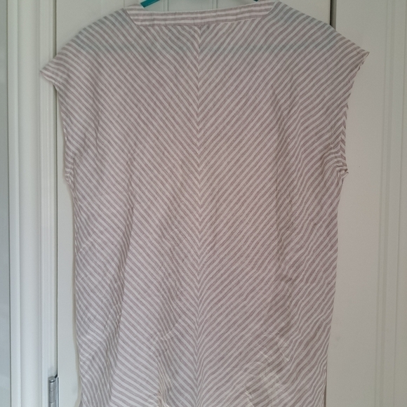 TAHARI 100% LINEN TOP V Neck short sleeve stripe coastal resort wear beachy SM - Picture 5 of 10